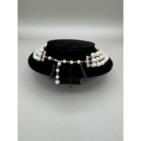 Vintage Japan 3 Strand Faux Pearls Faceted Aurora Borealis Crystal Necklace - Picture 2 of 10